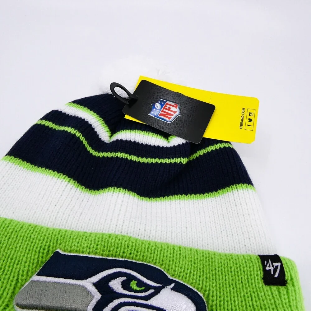 '47 Brand Seattle Seahawks Winter Hat Youth Boys Green Knit Football NFL Cap New